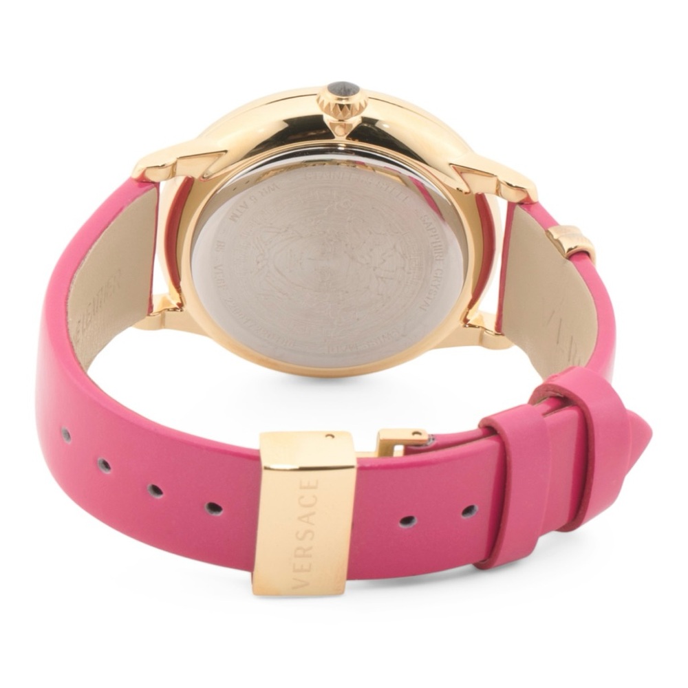 Hot Pink & Gold Women’s Swiss Made Medusa Leather Strap Versace Watch - Picture 2 of 4